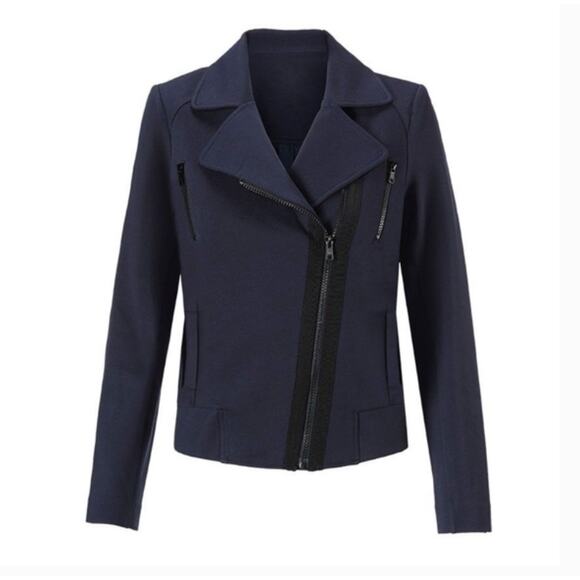 CAbi Size S Chance Moto Jacket Diagonal Zip Bomber 5476 Navy Blue - Picture 1 of 11